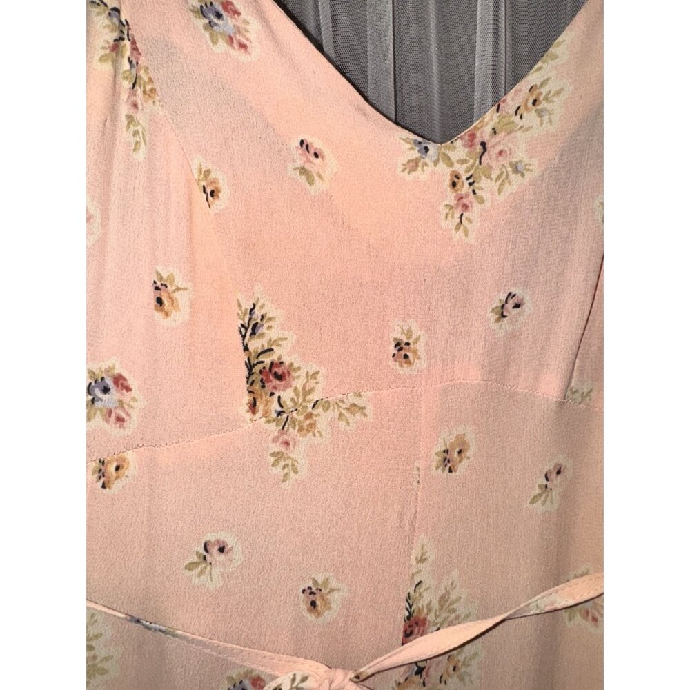 90s Betsy Johnson Floral Pink Sleeveless Wide-Leg Jumpsuit With Waist Tie romper - Picture 6 of 8